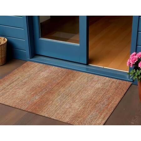 Homeroots 3' X 5' Copper Striped Washable Indoor Outdoor Area Rug 608461