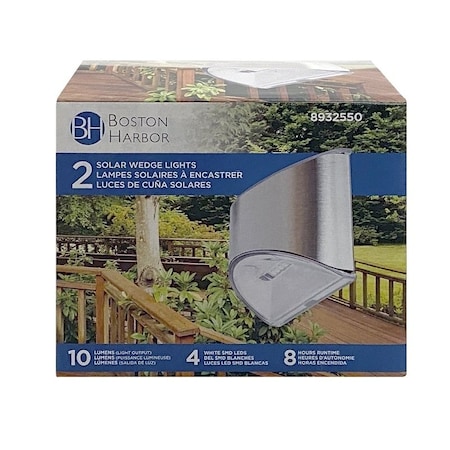 Boston Harbor Solar Light Wedge Stainless Steel, NIMh Battery, AA Battery, 4Lamp, Stainless Steel 26083