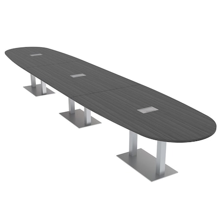 Skutchi Designs Boval Conference Table With Power Unit, 48 in W, 216 in L, Grey HAR-BOVL-48X216-DOU-WA7949-ESIL
