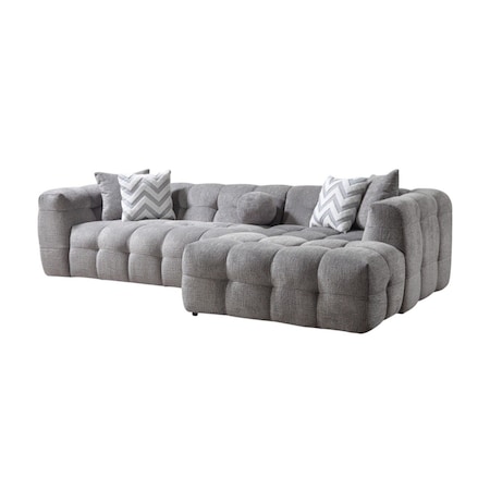 Homeroots Light Gray Boucle L Shaped Two Piece Sofa and Chaise Sectional With Toss Pillows 644521