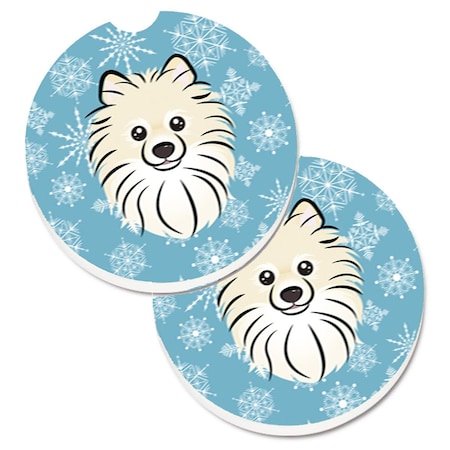 Carolines Treasures Snowflake Pomeranian Set of 2 Cup Holder Car Coaster BB1641CARC