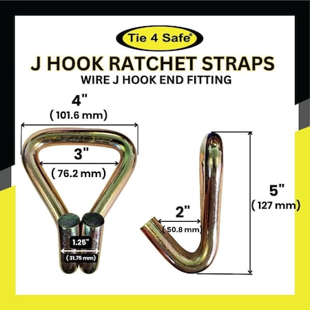 Tie 4 Safe 4'' x 30' Ratchet Strap w/ Wire J Hook. WLL: 5,400 LBS Red, 10PK RT21R-1530-W21-R-10
