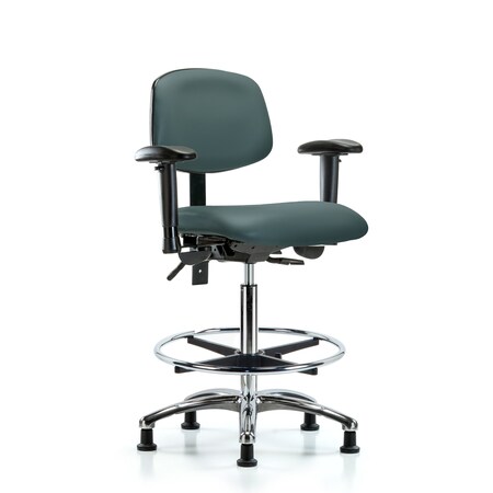 Blue Ridge Ergonomics High Bench Chair Chair, Vin, Hi Ben, Chr Tilt AA CF Gld, Blu, Adjustable Arms, 26" to 35-1/2" Height BR-VHBCH-CR-T1-A1-CF-RG-8546