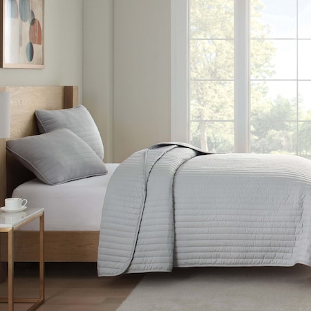 Arkwright Home Brushed Microfiber Quilt Set Queen Light Gray - 1 Set P-MFQT-FQSET-LG