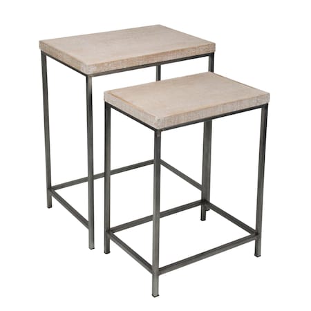 Homeroots Set of Two 25" Black And Brown Solid Wood Nested Tables, 2PK 489322