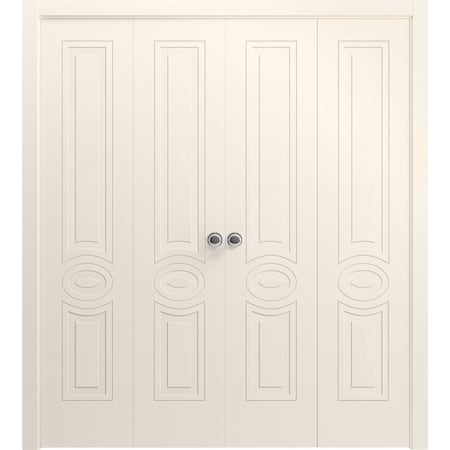 Vdomdoors Sliding Closet Double Bi-fold Doors 72 x 84 inches, Mela 7001 Painted Creamy, Sturdy Tracks Molding MELA7001DBF-CRF-72 x 84 (4* 18x84)