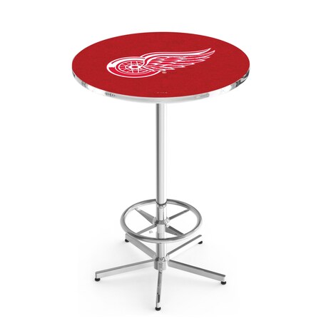 Holland Bar Stool Co 42" Chrome Detroit Red Wings Pub Table, 36" dia. Top L216C4236DetRed