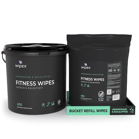 Wipex Plant-Based Gym Fitness Wipes 400ct Bundle, 1 Bucket + 1 Refill, Lemongrass/Eucalyptus, 800 Wipes WX72116EBR1