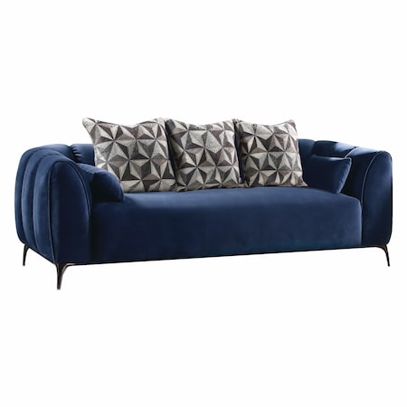 Homeroots 90" Blue Velvet Sofa With Silver Legs 318802