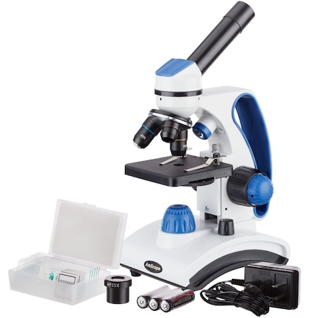 Amscope M162 Portable Student Monocular Compound Microscope 40X-1000X Dual Light Glass Lens Metal Frame + S M162C-2L-PB10