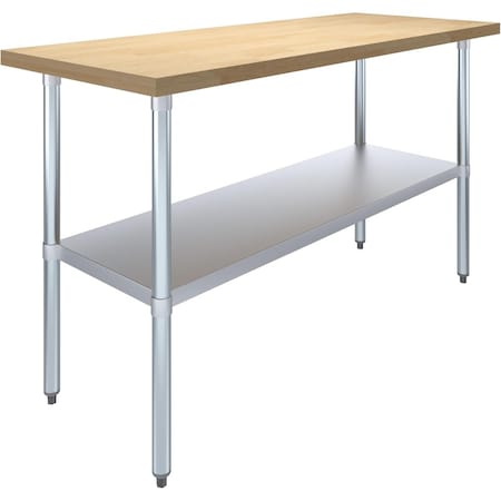 Amgood 24 in. x 60 in. Maple Wood Top Work Table with Adjustable Undershelf MWWT-2460-Z