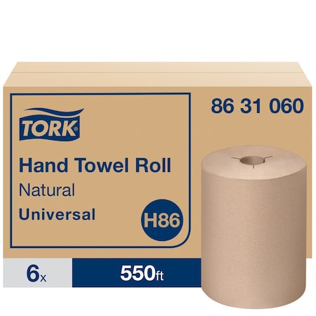 Tork Hardwound Paper Towel Roll, 1 Ply, Continuous Sheets, 550 ft, Brown, 6 PK 8631060