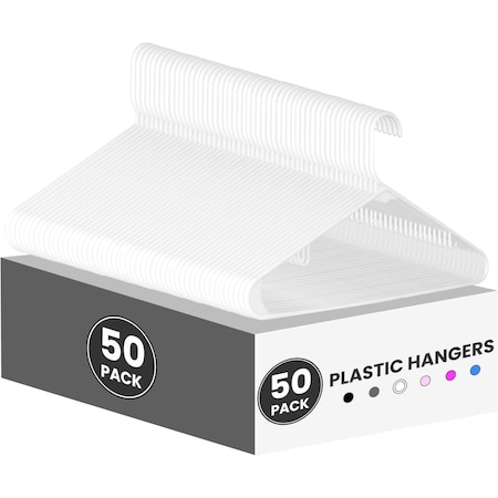 Simple Deluxe YSSOA Plastic Hangers, Clothes Hangers with Non-Slip Hooks, White, 50PK HKHANGPLASTC50WHT