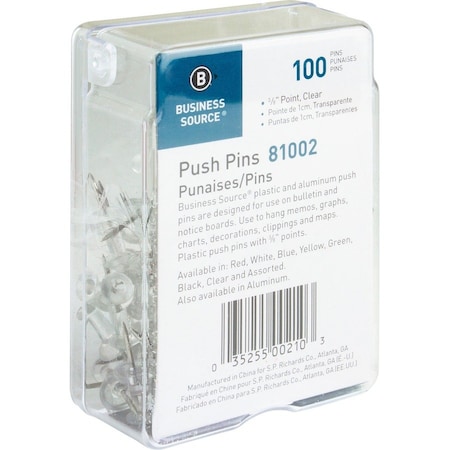 Business Source Push Pin, Clear, Round, PK100 BSN81002