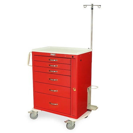 Harloff Tall Emergency Crash Cart with MD30-EMG Package, Standard Width, Six Drawers, Breakaway Lock MDS3030B06+MD30-EMG