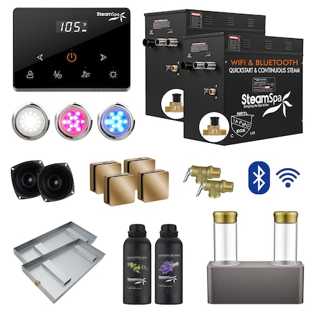 Steamspa 24KW Steam Bath Generator, Wireless Remote, BLUETOOTH, WIFI, Dual Aroma Pump, Gold BKWS2400GD-ADP