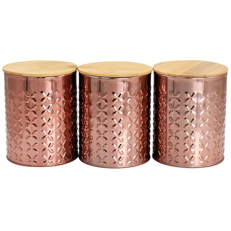Megachef 3 Piece Golden Kitchen Canister Set with Bamboo Lids in Rose Gold MG-570
