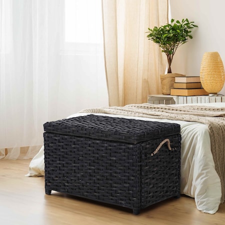 Happimess Jacob 31.5in Hand-Woven Wicker Storage Trunk, Distressed Black HPM9003D
