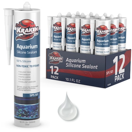 Krakenbond Aquarium Silicone, Non Toxic, %100 Silicone, 10.1 fl. oz, Clear, 12PK KR102YASS-12