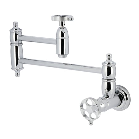 Kingston Brass Wall Mount Pot Filler Faucet with Knurled Handle, Polished Chrome KS3101RKZ