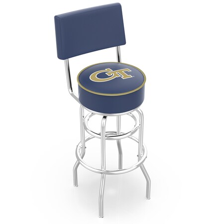 Holland Bar Stool Co 30" Chrome 2-Ring Georgia Tech Swivel Bar Stool, Back L7C430GATech