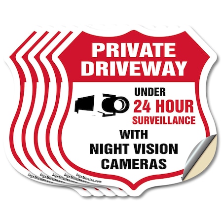 Signmission Private Driveway Shield Sign Under 24 Ho, 4 inch X 4 inch, Vinyl Decal, 5PK SHI-D-5PACK-4-437