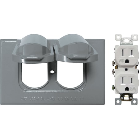 Southwire Single Gang Horizontal Gray Weatherproof Cover with Duplex WRTR Receptacle WCH1DUP-15A-UPC