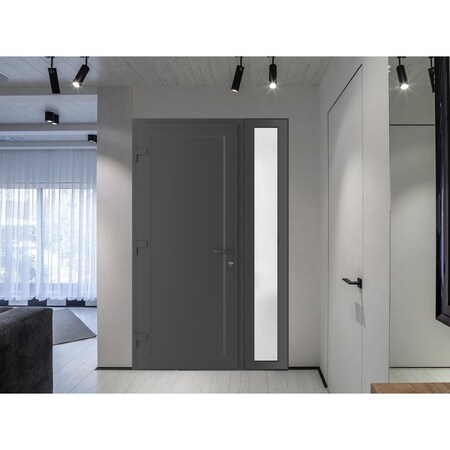 Vdomdoors Front Exterior Prehung Metal-Plastic Door, Manux 8111 Antracite Grey, Side Sidelite Transom, Office MANUX8111EXD-ANT-W36+12xH80-RH