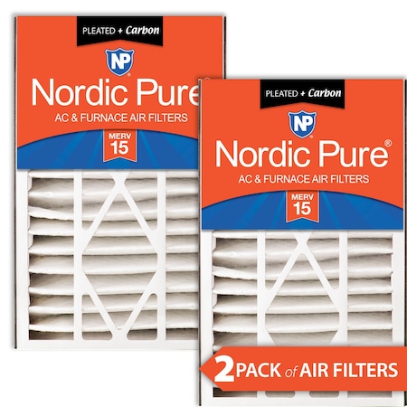 Nordic Pure 16x25x5 Plus Carbon Pleated Air Filter, High Capacity, MERV 15, 2 PK 16x25x5ABM15+C-2