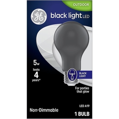 Ge Black Light Party Light Bulb, A19 Bulb, 5 W, Black Bulb, LED Bulb, 395 nmK Color Temp 93129710