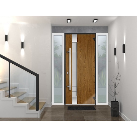 Vdomdoors Steel Door Deux 1713 Natural Oak 2 Sidelight Exterior White Windows Stainless Inserts Single Modern DEUX1713EXD-OAKW-W12+36+12 x H80-Left-hand Inswing