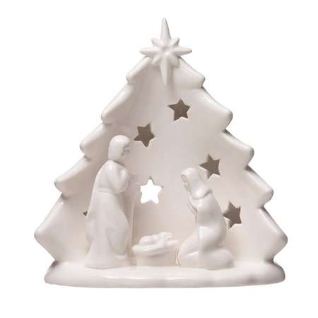 Creative Co-Op White Holy Family with Tree & Cut-Outs Table Decor 6 in. XM7833