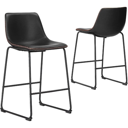 Simple Deluxe Counter Height Chairs Set of 2, 26 Inch Seat Height Island Stools with Back, Faux Leather Counter S 3A88CHAIR6013BLK02