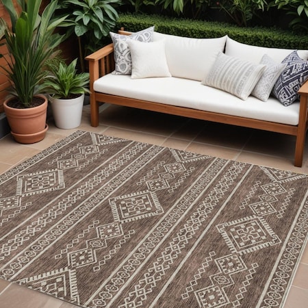 Homeroots 10' X 14' Brown And Ivory Southwestern Washable Indoor Outdoor Area Rug 593659