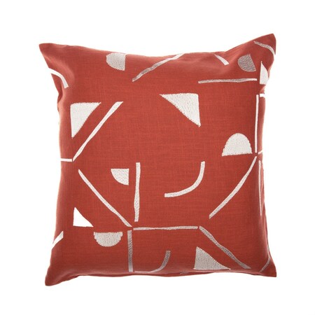 Homeroots 24" Orange and Ivory Geometric Cotton Blend Throw Pillow  With Embroidery 549423