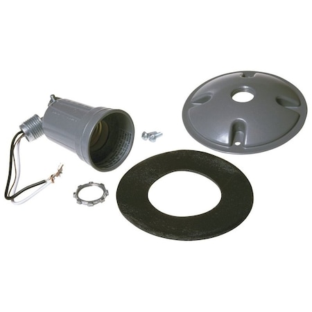 Hubbell Cover, 3-21/64 in L, 4-1/8 in W, Round, Metal, Gray, Powder-Coated 5624-0