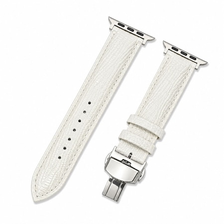 Elegani Lizard-Embossed Leather Watch Replacement Band Compatible with Apple Watch 44mm, White LZQR-WHT-44mm