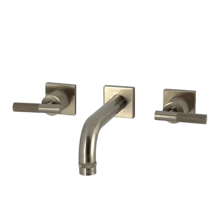 Kingston Brass Double-Handle Wall Mount Bathroom Faucet with Knurled Handle, Brushed Nickel KS6128KNL