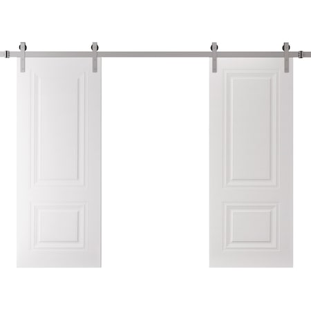 Sartodoors Double Barn Door 48 x 96 inches, BASIC 9772 White, 13FT Silver Rail Track Set, Solid Panel Interi BASIC9772DB-S-SKIN-4896
