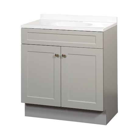 Zenna Home 2-Door Shaker Vanity with Top, Wood, Cool Gray, Cultured Marble Sink, White Sink, 1/EA SBC30GY