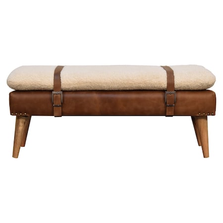 Homeroots 35in Brown Genuine Leather and Solid Wood Upholstered Storage Bench With Cabinet 717470