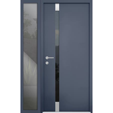 Vdomdoors Steel Door Cynex 6777 Grey Sidelight Exterior Window Stainless Inserts Single Modern Painted-W36+12 CYNEX6777EXD-GRE-W36+12 x H80-Right-hand Inswing