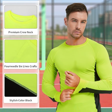 Protectx Long Sleeve T-Shirt, 92% Polyester, 8% Spandex, Green, Black, 3XL, 2 PK HV-LTT145-GNBK-3XL-02