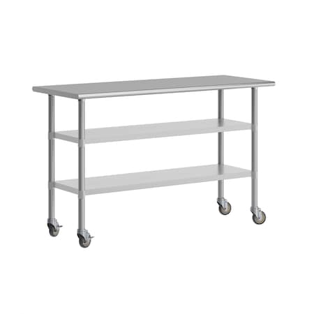 Flash Furniture Reese SS Work Table 24in. x 60in. w/2 Undershelves and 4 Casters, Heavy Duty Food Prep Worktable NH-WT-GU-2460-CAS-GG