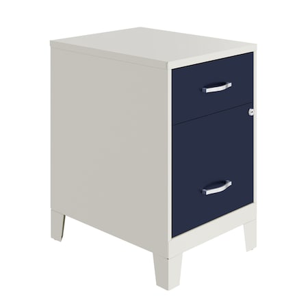 Space Solutions 14.25 in W 2 Drawer Vertical File Cabinet W/ Accessory Drawer & Legs, Pearl White / Navy 25935
