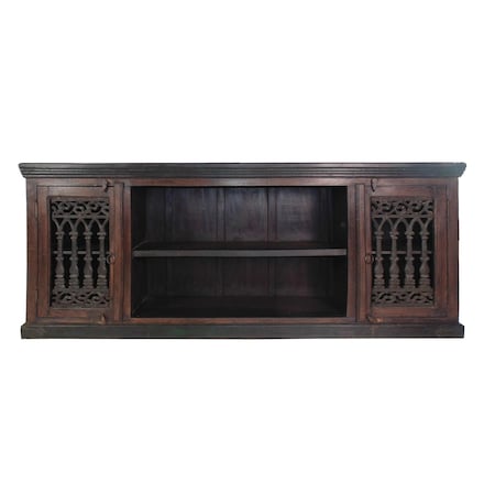 Homeroots 84in Brown Solid Wood Cabinet Enclosed Storage Distressed TV Stand 489546
