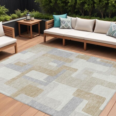 Homeroots 9' X 12' Ivory Beige And Gray Geometric Washable Indoor Outdoor Area Rug 613221