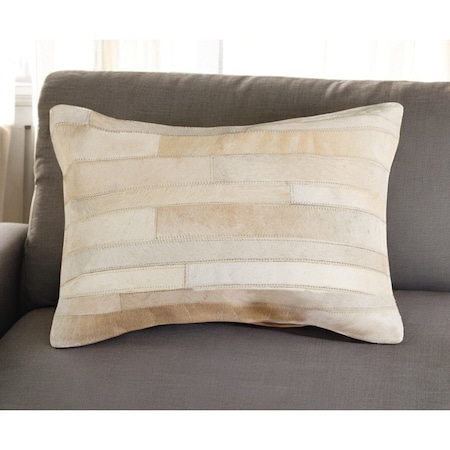 Homeroots 12" X 20" Natural Patchwork Cowhide Lumbar Throw Pillow 544625