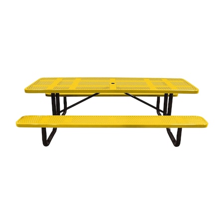 Leisure Craft 8' Standard Picnic Table, Perforated Metal, Portable, Yellow T8XPP-PERF-YELLOW