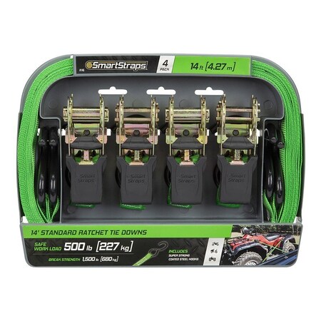 Smartstrap Padded Tie Down, 1 in W, 14 ft L, Polyester/Plastic, Green, 500 lb Working Load 145